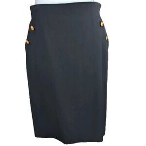 Escada Margaretha Ley‎ 100% Wool Skirt Size 40 Black Gold Tone Buttons Career